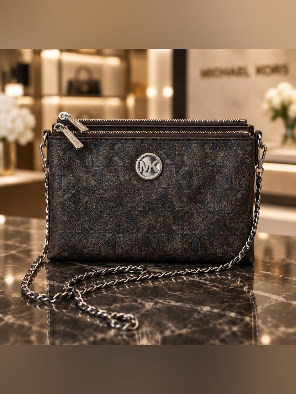 Michael Kors Dark Brown/Black Logo Crossbody Bag